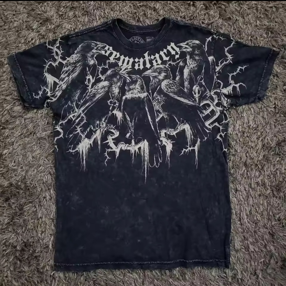 Affliction Black Short Sleeve Tee with Tribal Design
